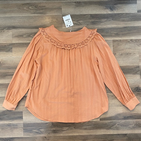 NEW Zara Peach/Orange Ruffled Collar Blouse - Picture 3 of 6